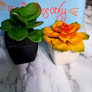 Two small fake plants